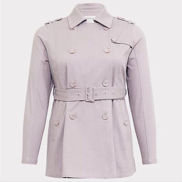 Torrid Size 0x Large 12 Gray Twill Trench Coat with Belt NWT MSRP $79.50 - Picture 2 of 11